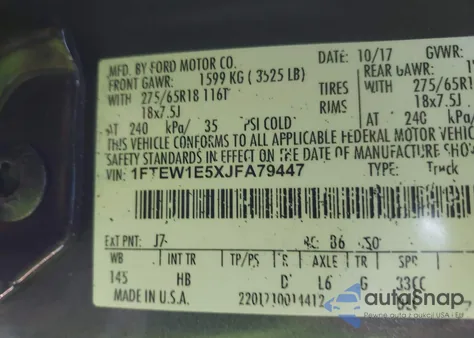 2018 Ford F-150 Lariat из США, поврежденный, VIN 1FTEW1E5XJFA79447